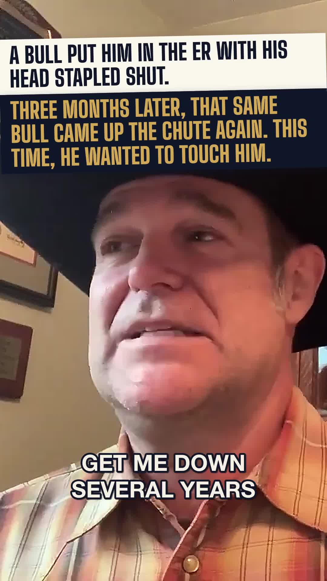 A bull put him in the ER with his head stapled shut. Three months later, that same bull came up the chute again.