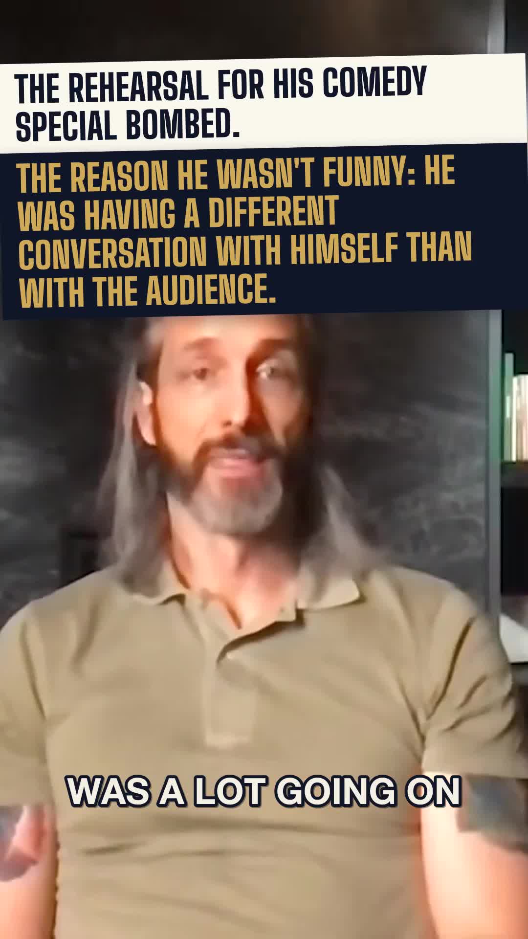 The reason he wasn't funny: he was having a different conversation with himself than with the audience.